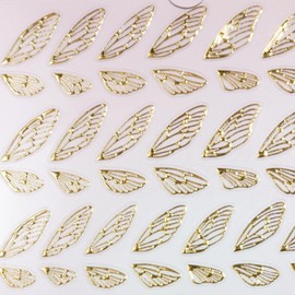 LIGHT RAIN Nail Stickers for Nail Art 3D Self-Adhesive Nail Decals, Gold Butterfly Wings, 3 Sheets