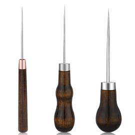 ZXIIXZ 3 Pack Leather Scratch Awl Tool, Awl Tool Sewing with Gourd Shape Wooden Handle for Stitching Punching Sewing, Scratch Awl Tool Supplies for DIY Leather Sewing Punching Craft Repair