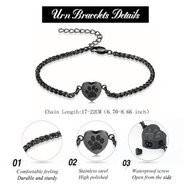 zeqingjw Cremation Heart Urn Bracelet for Pets Ashes Pet Paw Print Bangle for Dog Cat Ashes Stainless Steel Memorial Keepsake Urn Jewelry