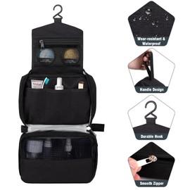 Larkumio Toiletry Bag Men Women Hanging Toiletry Bag Wash Bag Cosmetic Bag Men Wash Bag Toilet Bag Large with Handles, 1 Toiletry Bag + 2 Drawstring Bags, black