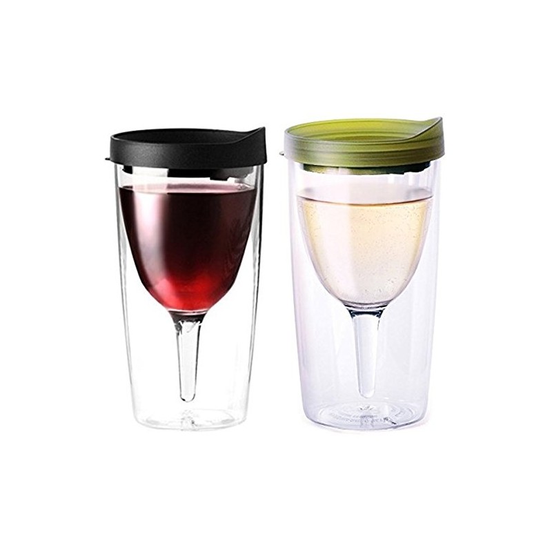 Vino2Go Double Wall Acrylic Tumbler with Black and Verde Lids,
