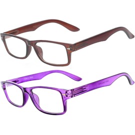 OWL 2 Pack Narrow Retro Non Prescription Fashion Glasses Rectangular Purple Brown Frame Clear Lens Eyeglasses