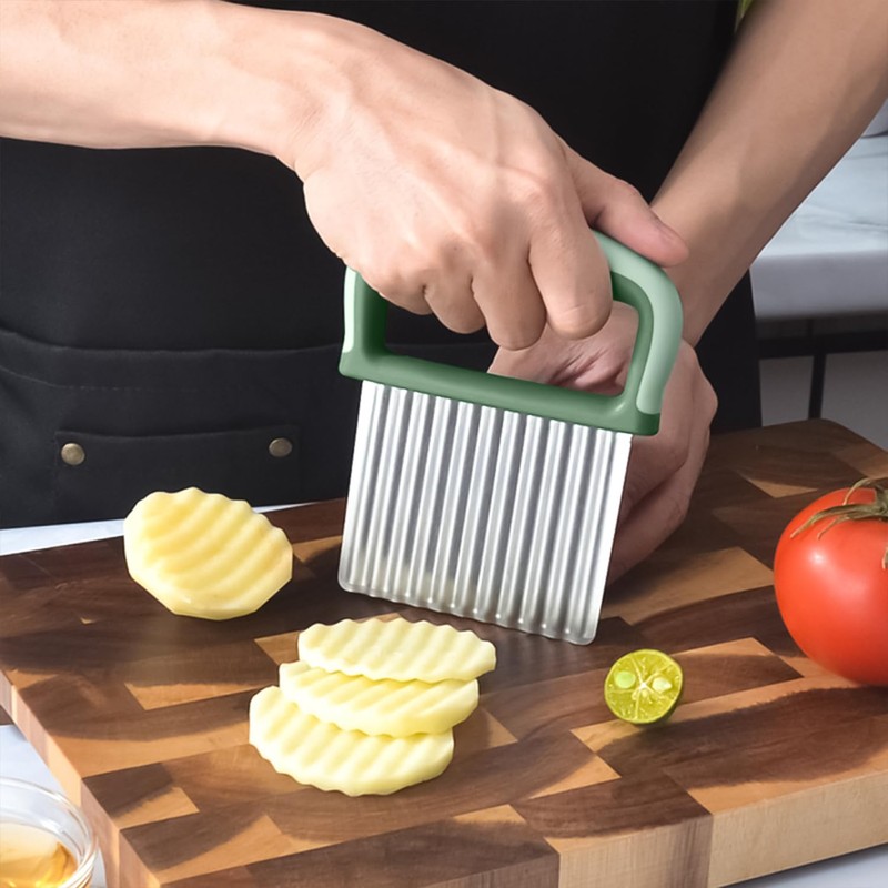 Crinkle Cutter，Stainless Steel Wave Cutter Vegetable Chip Cutter Crinkle Fry