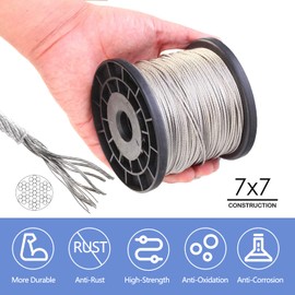 Wire Rope Crimping Tool Kit - 2mm (5/64") Stainless Steel Vinyl Coated Aircraft Cable (100ft) with 100 Aluminum Ferrules and 10 Hooks for Picture Hanging, String Lights, Outdoor Decor, Tether (Red)