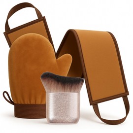 3 in 1 Self Tanner Applicator Set for Beginners Streak-Free Tanning Mitt with Back Applicator & Kabuki Brush Easy Self Tanning Tools for Body Face & Back, No Orange Hands Self Tanning Tools Kit