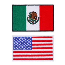Graphic Dust 3.2x2 inches Mexico Flag USA Flag Embroidered Iron On Patch Applique United States of America Mexican American Flag Costume Uniform DIY Jean Jacket Logo Sign National Emblem