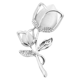 FENGJI Tulip Flowers Gold and Silver Plated Rhinestone Brooch Pin for Women Ladies Festival Gift (White,Hot Pink) Silver White