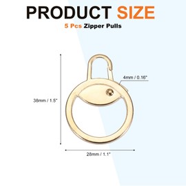 sourcing map Metal Zipper Pull Charm 5 Pcs Detachable Round Zipper Pull Replacement Slider Extender Repair Kits for Coats Jackets Pants Luggage Suitcase Purse Fasteners, Gold Tone
