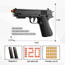 Toy Gun, Children's Soft Toy Guns, 24shells120 Soft Bullets, Empty Shell Toy Guns, Christmas and Birthday Gifts (1911 Black)