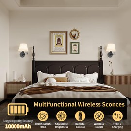 Battery Operated Wall Sconces Set of Two, Wireless Swing Arm Wall Lights with 10000mAh RGB Rechargeable Bulb and Remote Control, Sconces Wall Decor for Bedroom Living Room