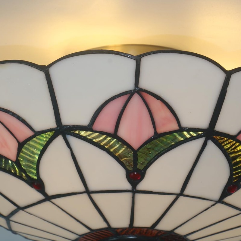 Xinyeal Tiffany Style Ceiling Light 16 Inch Stained Glass Flush