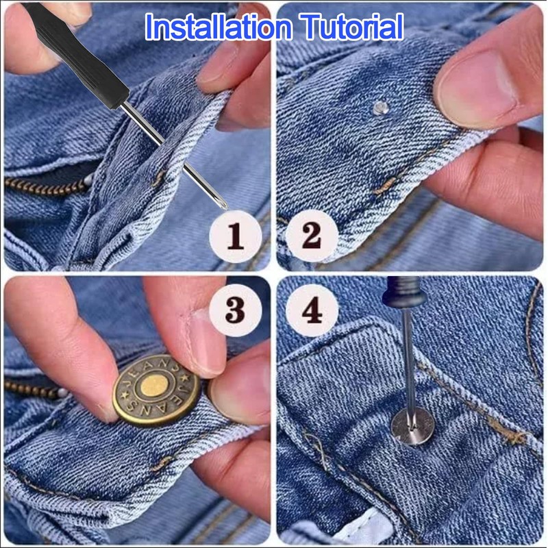 Heartfeltyire Jeans Buttons Replacement 8 Set 17mm Instant Adjustable No