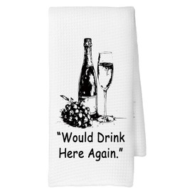 CUANFDDSF Humor Wine Champagne Gift Kitchen Towels, Wine Gifts for Women, Wine Bar Gifts, Champagne Lover Gift Would Drink Here Again Wine Bar Decoration Tea Towels Kitchen Hand Towels 16x24 Inch