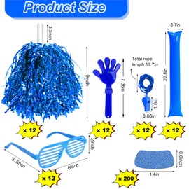 Sel Natural 148 Pcs Team Spirit Accessories,Cheerleading Pom Poms Hand Clappers Noisemakers Whistles Shutter Glasses Eye Black Sticker for Sports Events Football Baseball School (Blue)
