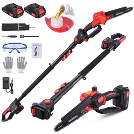 Velotrex 2-IN-1 Cordless Pole Saw and Mini Chainsaw, 8 Inch Brushless Electric Pole Saws for Tree Trimming, Auto Oiling,15ft Max Extension Pole Chainsaw with 2 * 2000mAh Batteries for Branch Cutting