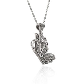 Filigranist 925 Sterling Silver Handcrafted Filigree Art Flying Butterfly Women Pendant Necklace with 18"+2" Sterling Silver Rolo Chain (Butterfly)
