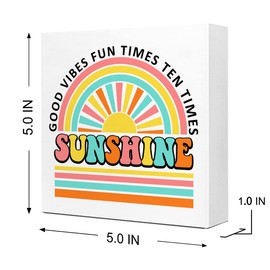 Colorful Sunshine Summer Wood Block Sign Desk Decor,Good Vibes Fun Times Ten Times Rustic Summer Wooden Box Sign Desk Decor for Coastal Beach House Home Living Room Shelf Table Decoration,Two-Sided
