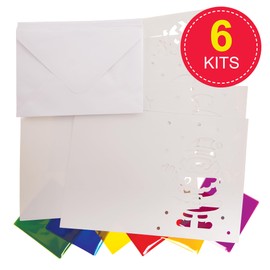 Baker Ross FX849 Christmas Stained Glass Card Kits - Pack of 6, Christmas Card Making Kit for Kids , White