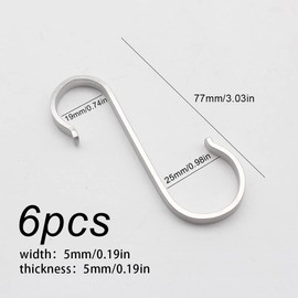 Pack of 6 S Hooks Stainless Steel S-shaped Hooks Heavy Duty Metal Hooks for Bathroom, Bedroom, Office, Kitchen, Shop