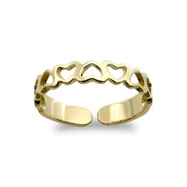 Jewelco London Ladies Solid 9ct Yellow Gold Love Hearts Pattern Toe Ring
