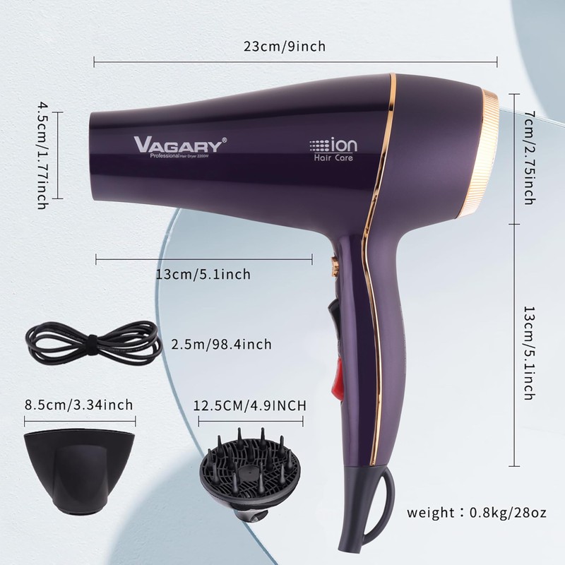 VAGARY 6690A Salon Pro Hair Dryer for Women,2200w Powerful AC
