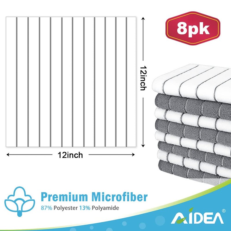 AIDEA Microfibre Dish Cloths Pack of 8, Tea Towels Super