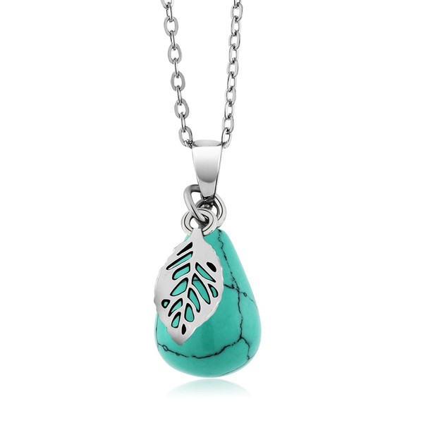 Gem Stone King Gorgeus Simulated Turquoise Pendant With Leaf Charm