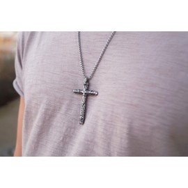 Made by Nami Wikinger Kreuz-Kette - Herren-Schmuck Halskette - Edelstahl Silber-Kette Handgemacht - Keltischer Männer-Schmuck -Skandinavisch Nordisch - Herren-Kette mit Anhänger (Kreuz)