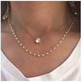 Yheakne Boho Layered Crystal Necklace Choker Gold Pearl Choker Necklace Solatire Rhinestone Pendant Necklace Vintage Rosary Pearl Necklace Jewelry for Women and Girls
