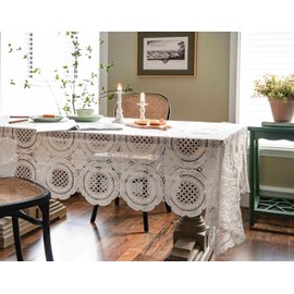 Ghoawent Tablecloth，White Cotton lace Tablecloth for Restaurants, Parties, Festivals, and Christmas，51''x70''、51''x78''、51''x86''，4-6 Seats，Rectangle 02 (51''x70'')