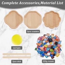 WEBEEDY 3 Sets DIY Mosaic Coasters Kit Mixed Color Mosaic Tiles with Bamboo Coaster Handmade Mosaic Coaster Making Kit with Instruction for Adults Beginners Table Protection Home Decor,3 Styles