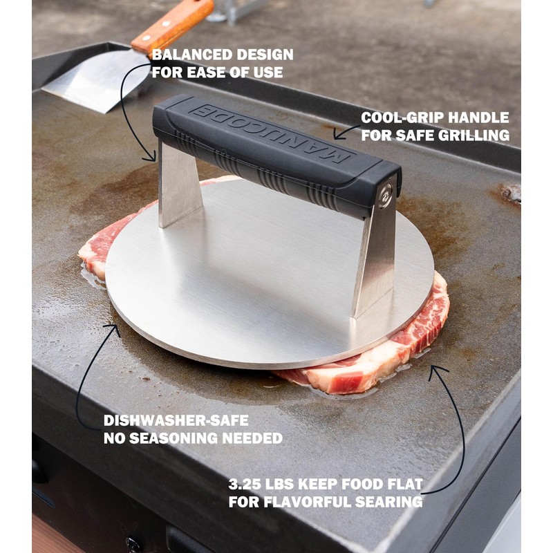 Manucode Stainless Steel Burger Smasher 3.25 LB – 8 Inch
