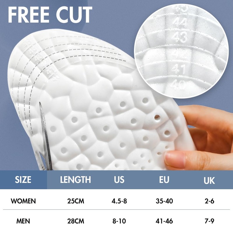 2 Pairs Memory Foam Insoles Shock Absorption Flexible Replacement Insoles