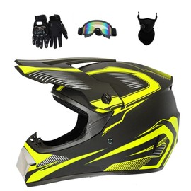 Senhill Motocross Helmet Dirt Bike Helmet Motorcycle Full Face Helmet with Gloves Goggles Mask for Unisex Adult Youth DOT/FMVSS 218 Approved (Medium, Yellow)