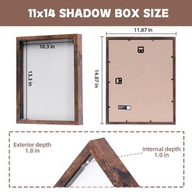 Muzilife 11x14 Shadow Box Picture Frame with Linen Board - Deep Wood & Glass Display Rustic Case Ready to Hang Memorabilia, Pins, Awards, Medals, Wedding, Tickets, and Photos, Rustic Brown