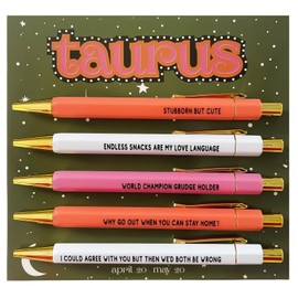 sesameless Star Sign Pen Set 5 PCS Zodiac Horoscope Astrology Ballpoint Pens Birthday Gifts for Friends Teacher School Office Supplies (Taurus)