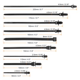 sourcing map 260Pcs Push Mount Cable Zip Tie 9 Size Nylon Self Locking Cable Strap Thread Style 0.22" Heavy Duct Snap in Cable Zip Ties for Household Electronic Auto Industry