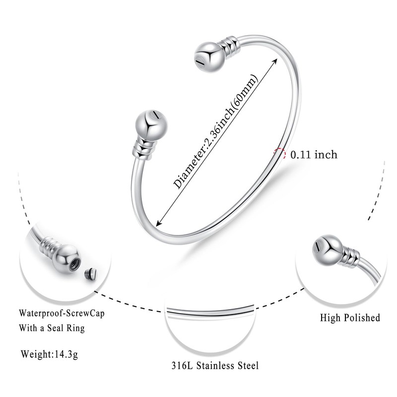 CREMATION JEWELRY FOR ASHES Stainless Steel Ashes Keepsake Cuff Bangle