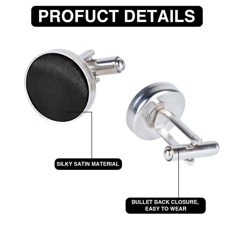 FELYSIK Black Cufflinks for Men, Round Silky Tuxedo Shirts Cufflinks