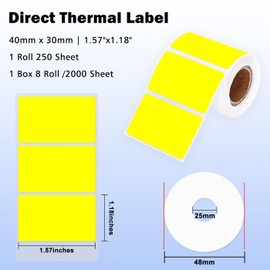 LENVII Yellow Thermal Labels 40 x 30 mm (1.57 x 1.18 inches) - Barcode Labels with Black Print | Tear-Resistant, Waterproof and Heat Resistant | 8 Rolls with 250 Labels Roll - 2000 Sheets | for Logo,