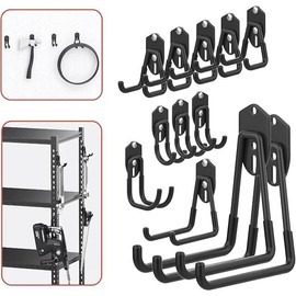 12PCS Garage Storage Hooks, Wall Mount Utility Hooks for Tools, Ladders, Cords, Folding Chairs, Shovels and Rakes, Shelving Hooks for Keyhole Shelving Units - Style: Black Hooks for Wall and Shelving Units