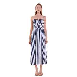 English Factory Stripe Sleeveless Maxi Dress, Navy/White, M