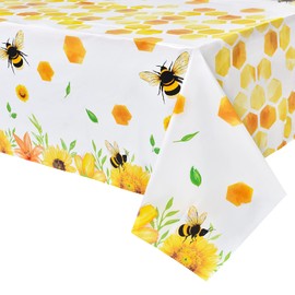 WERNNSAI Bee Party Tablecloth - 2 Pack 108'' X 54'' Bee Birthday Party Supplies for Kids Girls B-Day Baby Shower Bumblebee Themed Party Decoration Large Plastic Disposable Table Cover