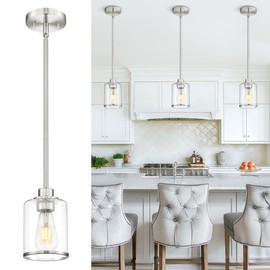 Beionxii Brushed Nickel Pendant Lights Kitchen Island, Hanging Lights Fixtures with Clear Glass, Kitchen Pendant Lighting Over Island, Hanging Lights for Sink, Dining Room, Entryway, BX-PL02BN-CG