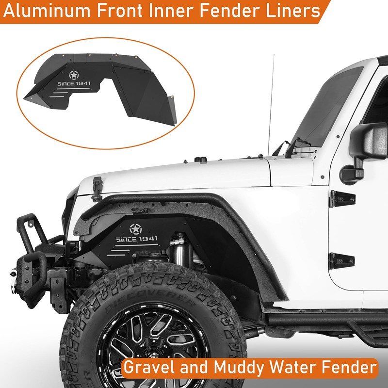 Hooke Road Aluminum Front Inner Fender Liners for 2007-2018 Jeep
