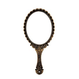 XPXKJ Handheld Mirror with Handle, for Vanity Makeup Home Salon Travel Use (Rust Gold, Oval)