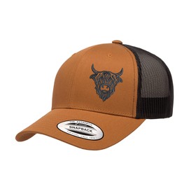 Love Sketches Embroidered Outdoor Highland Cow Face Silhouette Trucker Hat Mesh Back Baseball Hat for Men and Women (US, Alpha, One Size, Caramel/Blk)