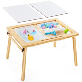 SOOPURKIDS Sensory Table with Varnish Surface, Kids Table with 3 Storage Bins, Sensory Tables for Toddlers, Activity Table with 7 Sand Toys, Play Sand Table, Gifts for Boys and Girls (Outdoor)