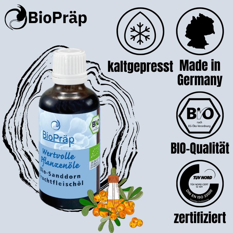 BioPräp Organic Sea Buckthorn Pulp Oil 50 ml Vegan and