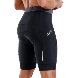 Sportneer Mens Bike Shorts - 3D Padded Cycling Shorts Men Road Bike Long Legging Tights with Pockets Cycling Pants for Outdoor Riding Bicycle Black